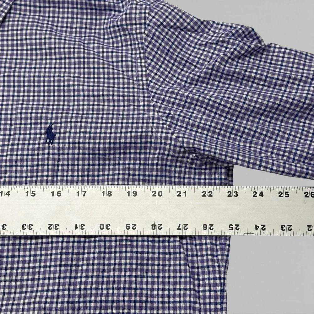 Polo Ralph Lauren Mens Gingham Button Down Shirt Long Sleeve Purple Large Cotton